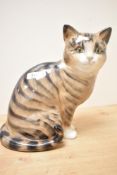 A large Staffordshire Pottery 'Just Cats' sitting tabby cat study, marked to base, measures 28cm.