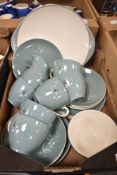 A Royal Doulton 'Spindrift' part tea service in muted green with a fine white and burgundy