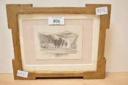 A 19th century graphite sketch depicting a countryside landscape with ruins, unsigned or attributed,