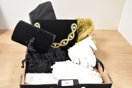 Assorted clutch bags circa 1980s and later, mostly black, ivory and/or gold, to include velvet,