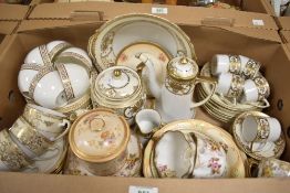 A collection of part tea services in similar tones with gilt decoration including Noritake and