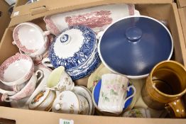 A small selection of Enoch Wedgwood (Tunstal) Ltd 'Woodland' pink transfer ware including tea