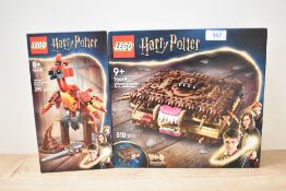 Two Lego Harry Potter sets comprising Fawkes Dumbledores Phoenix, model number 76448 and Chomping