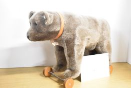 Modern Steiff 400384 Limited Edition Mohair Bear on Wheels 1921 Replica, white tag 01365/1500,
