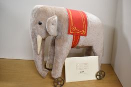 Modern Steiff 400407 Limited Edition Mohair Elephant on Wheels 1903/04 Replica, button present but