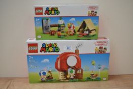 Two Lego Super Mario sets comprising Party at Toads House model number 72041 and Captain Toads