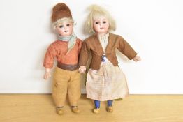 Armand Marseille 390 Bisque Headed Dolls, fixed open brown eyes, brown painted eyebrows, open