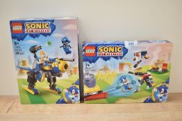 Two Lego Sonic The Hedgehog sets comprising Cyclone vs. Metal Sonic model number 77002 and Sonic