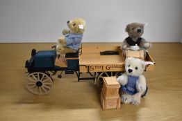Modern Steiff 038914 Limited Edition Mohair Teddy Bears with Delivery Cart, white tag 00615/1200,