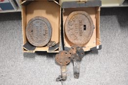 This lot comprises an assortment of vintage industrial metal components, The industrial items,