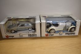 Burago Diamonds 1:18 scale Die-casts, 3001 Rolls Royce Camargue, 3002 1931 Mercedes Benz SSKL,