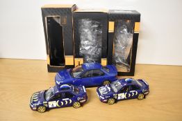 IXO Mixed Scale Die-casts, 1:18 Subaru Impreza, 1:24 Subaru Impreza Rally Cars x2, all boxed and all