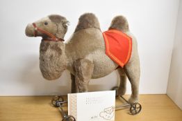 Modern Steiff 400438 Limited Edition Mohair Camel on Wheels 1908 Replica, white tag 00083/1000,