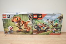 Two Lego Jurassic Park and Jurassic World sets comprising Little Eatie: T.Rex model number 76967 and