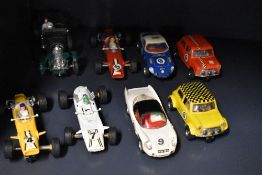 Scalextric and similar Slot Racing Cars, Scalextric C7 Mini Cooper x2 in red and in yellow, C2 Matra