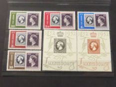 LUXEMBOURG 1952 NATIONAL PHILATELIC EXHIBITION SET OF 7, MNH INC PAIR OF 2fr & 4fr Fine unmounted