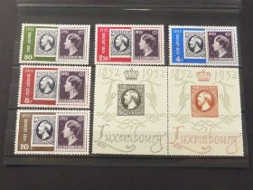 LUXEMBOURG 1952 NATIONAL PHILATELIC EXHIBITION SET OF 7, MNH INC PAIR OF 2fr & 4fr Fine unmounted