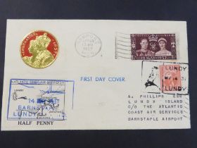 LUNDY ISLAND (GB LOCAL) 1937 GVI CORONATION ILLUSTRATED FIRST DAY COVER WITH ACAS LABEL Fine