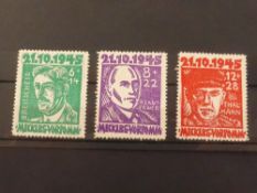 GERMANY 1945 MECKLENBURG (RUSSIAN ZONE) VICTIMS OF FASCISM SET OF 3 LMM 1945 issue from
