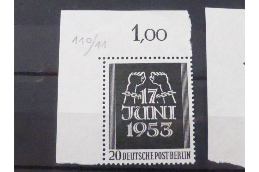 BERLIN 1953 EAST GERMAN UPRISING UNMOUNTED MINT PAIR Top left marginal duo from this 1953 issue, - Image 3 of 3