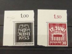 BERLIN 1953 EAST GERMAN UPRISING UNMOUNTED MINT PAIR Top left marginal duo from this 1953 issue,