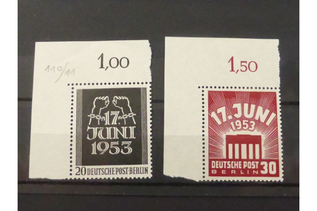 BERLIN 1953 EAST GERMAN UPRISING UNMOUNTED MINT PAIR Top left marginal duo from this 1953 issue, - Image 1 of 3