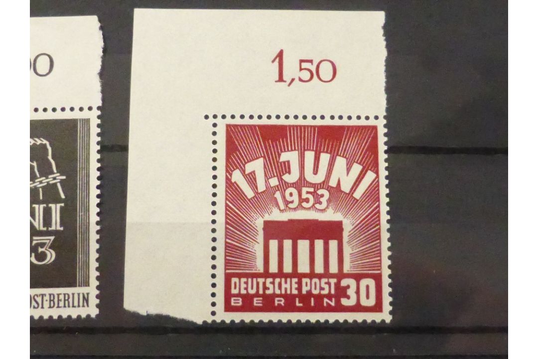 BERLIN 1953 EAST GERMAN UPRISING UNMOUNTED MINT PAIR Top left marginal duo from this 1953 issue, - Image 2 of 3