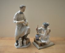 Two Lladro porcelain figures/figurines comprising 'Pharmacist' model number 4844 measuring 33cm tall