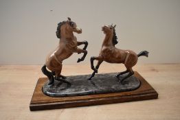 A Heredities porcelain 'Charm of Creamware' horse group study, signed 'Pepper' to reverse, mounted