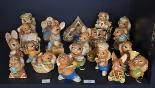 A group of twenty one Pendelfin rabbit studies to include 'Crocker', 'Muncher' and 'Angelo' etc.