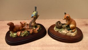 Two Border Fine Arts animal group studies 'Fox Cub & Hedgehog' model number FE1 designed by Ray