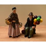 Two Royal Doulton bone china figures/figurines comprising 'The Balloon Man' HN 1954 measuring 18cm