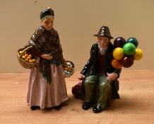Two Royal Doulton bone china figures/figurines comprising 'The Balloon Man' HN 1954 measuring 18cm
