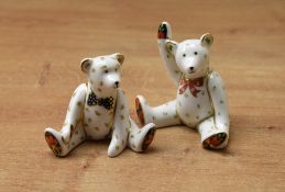 Two Royal Crown Derby Teddy Bear paperweights, 'Victoria (Waving)' and 'Edward' both featuring Imari