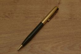 A Parker 51 rotary pencil in Navy Grey with Gold Filled parallel lines cap. Circa 1950. small ding