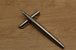 A Parker Falcon 50 converter fill fountain pen in stainless steel. Circa 1978