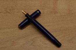 A Parker Challenger button fill fountain pen in Royal Blue with single cap band having Parker