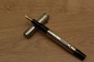 A Waterman 452 lever fill fountain pen with Sterling Silver Poppy overlay having Waterman Ideal