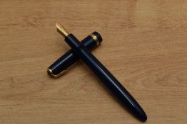 A Parker Duofold Maxima aerometric fill fountain pen in Blue with single decorative cap band