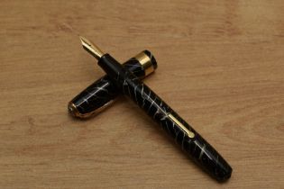 A Conway Stewart Executive 60 lever fill fountain pen in Black Cracked Ice with wide cap band having