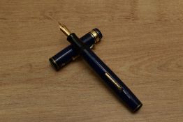 A Wahl Oversized lever fill fountain pen in Lapis Lazuli with deco style broad cap band having