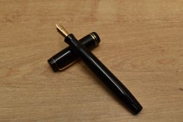A Parker Duofold Senior Streamlined button fill fountain pen in Black with two narrow cap bands