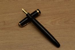 A Parker Duofold AF button fill fountain pen in Black with broad decorative cap band having Parker