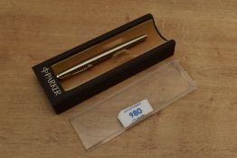 A boxed Parker 50 Falcon converter fill fountain pen in stainless steel. Circa 1978