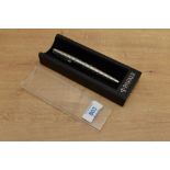 A boxed Parker 45 Harlequin cartridge converter fill fountain pen in stainless steel shield design