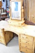 A natural pine dressing table , width approx. 141cm & similar mirror with drawer base