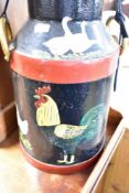A painted milk or cream churn, poultry decoration, height approx. 50cm