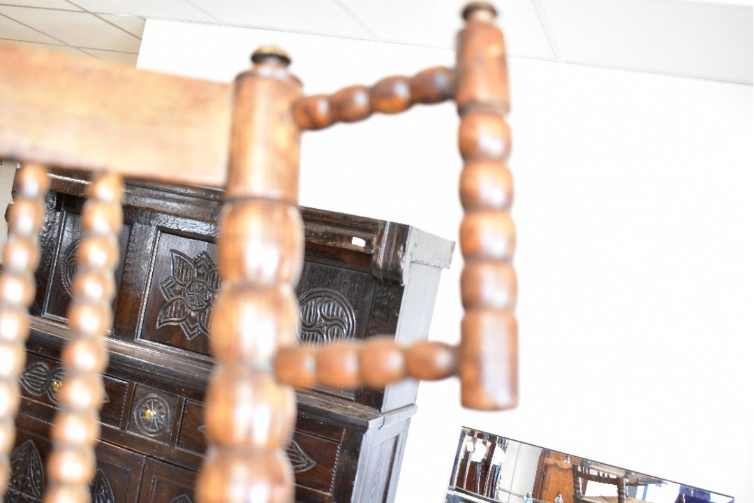A 19th Century oak knitting chair having rush seat - Image 3 of 3