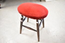A traditional stained frame stool having upholstered seat, height approx. 47cm