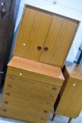 Three piece of vintage laminate teak effect bedroom furniture, probably Schreiber